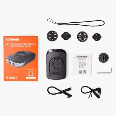 Велосипедная фара Ravemen FR1500 (1500 lm, 3500 mAh) с креплением для Garmin и выносным креплением