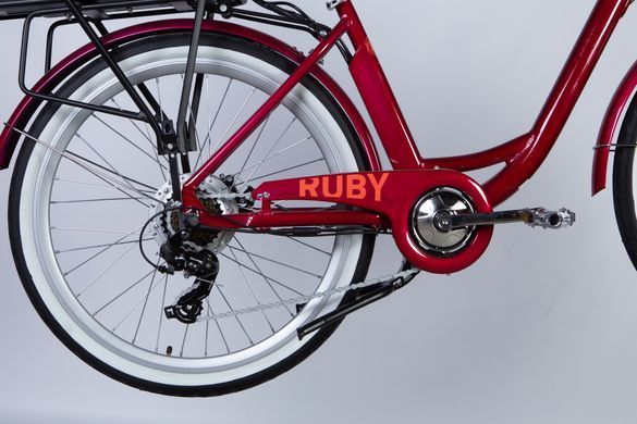 Велосипед з електроприводом 26" Dorozhnik eRUBY DD FR 48B 15А*г 500Вт 2026, Бордовый, 17"