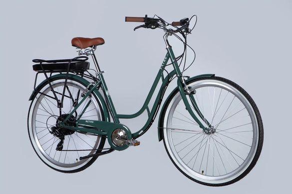 Велосипед з електроприводом 28" Dorozhnik eRETRO Vbr FR 36B 13А*г 500Вт 2026, Темно-зелений, 19"